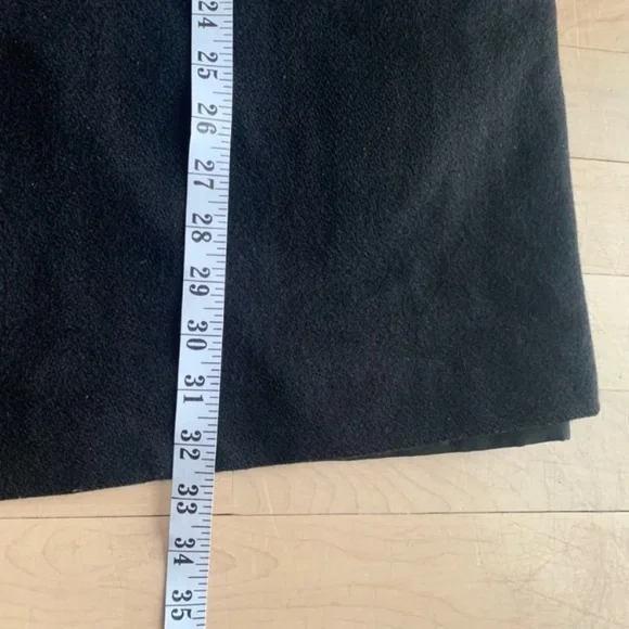 VINTAGE - Black Wool Coat with Shearling Collar | Minimalist Oversized Jacket - Picture 10 of 13